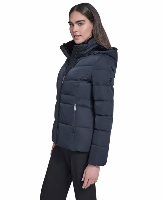 Calvin Klein Kadın Suni Kürk Astarlı Kapşonlu Şişme Mont