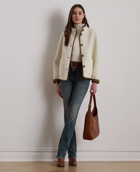 Lauren Ralph Lauren Kadın Suni Süet Kenarlı Polar Ceket