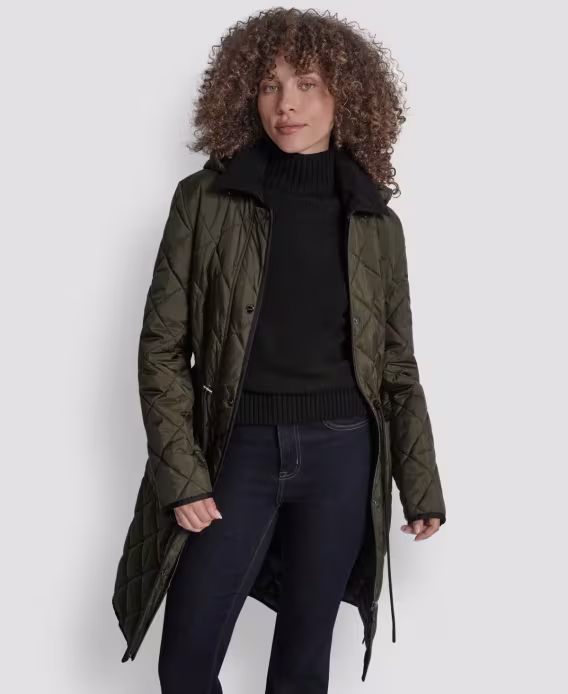DKNY Kadın Kadife Yaka Kapitone Anorak Mont