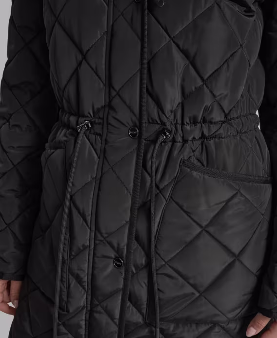 DKNY Kadın Kadife Yaka Kapitone Anorak Mont