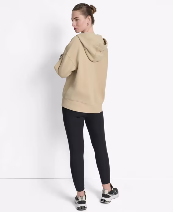 DKNY Kadın Dokuma Yama Oversize Tam Fermuarlı Kapüşonlu Üst