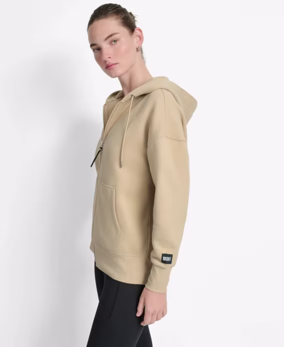 DKNY Kadın Dokuma Yama Oversize Tam Fermuarlı Kapüşonlu Üst