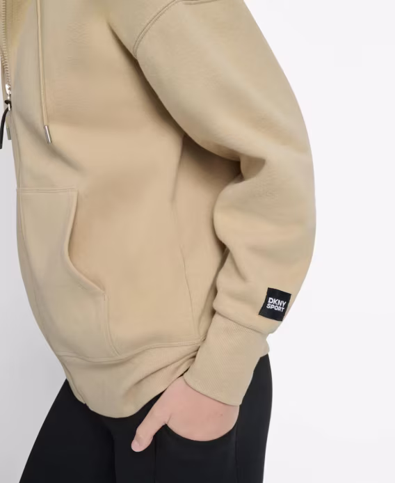 DKNY Kadın Dokuma Yama Oversize Tam Fermuarlı Kapüşonlu Üst