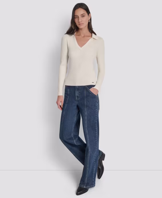 DKNY Jeans Minyon Ribbed Johnny Yakalı Üst