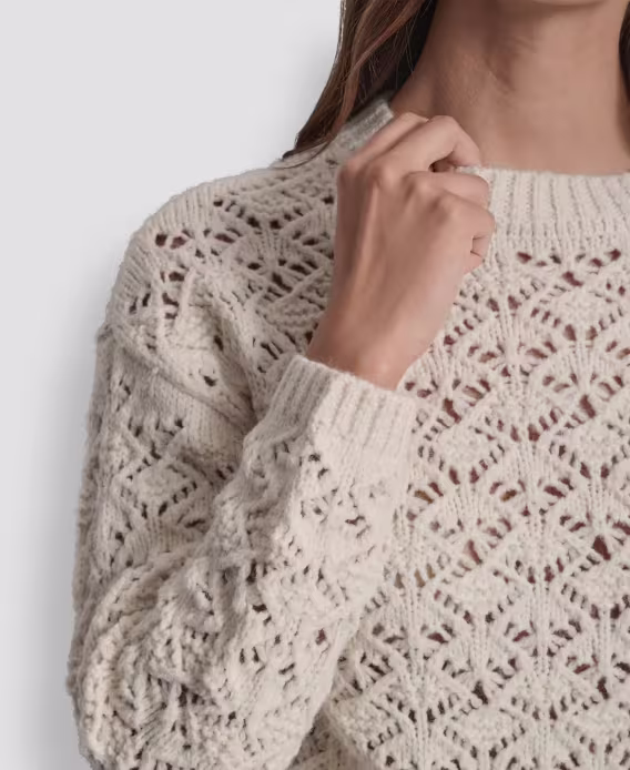 DKNY Jeans Petite Pointelle Crewneck Kazak