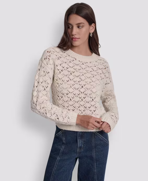 DKNY Jeans Petite Pointelle Crewneck Kazak