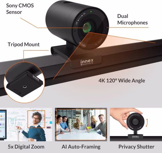Innex C570 120 Derece Geniş Açılı 4K Web Kamerası, Yapay Zeka İzleme Özellikli