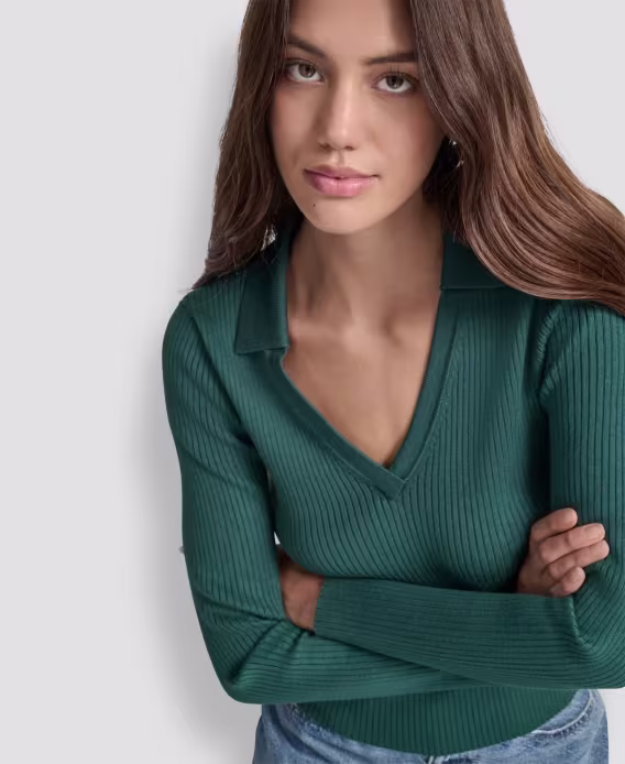 DKNY Jeans Minyon Ribbed Johnny Yakalı Üst