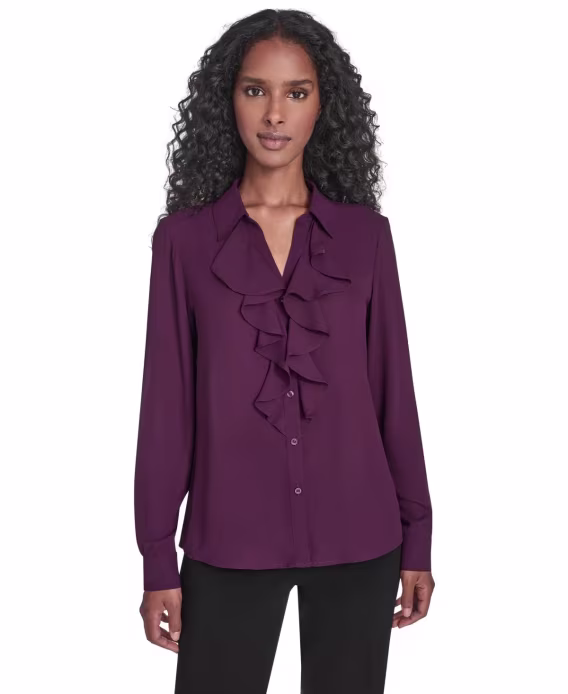 calvin-klein-kadin-duz-uzun-kollu-onden-volanli-bluz-v-1026186