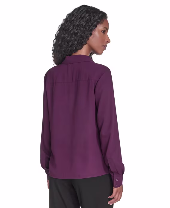 Calvin Klein Kadın Düz Uzun Kollu Önden Volanlı Bluz