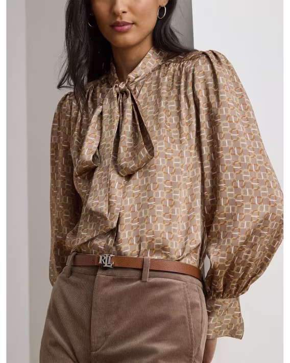 Ralph Lauren Kadın Geo Baskılı Twill Yakalı Bluz