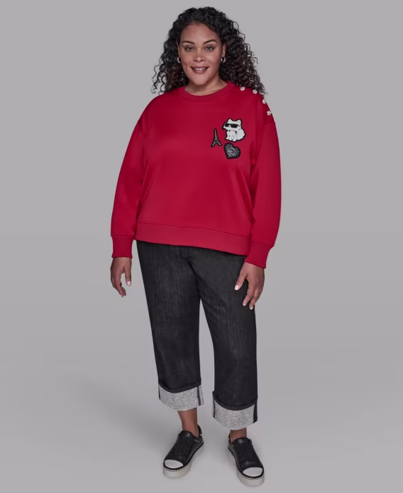 KARL LAGERFELD PARIS Büyük Beden Yamalı Sweatshirt