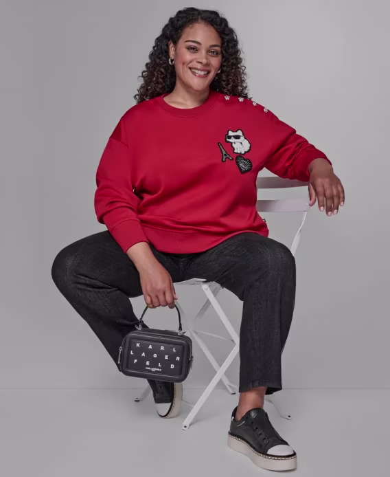 KARL LAGERFELD PARIS Büyük Beden Yamalı Sweatshirt