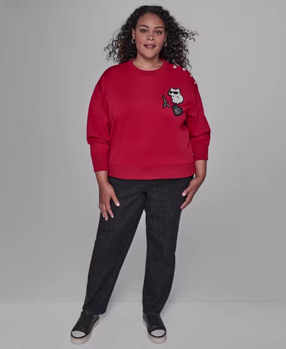 KARL LAGERFELD PARIS Büyük Beden Yamalı Sweatshirt