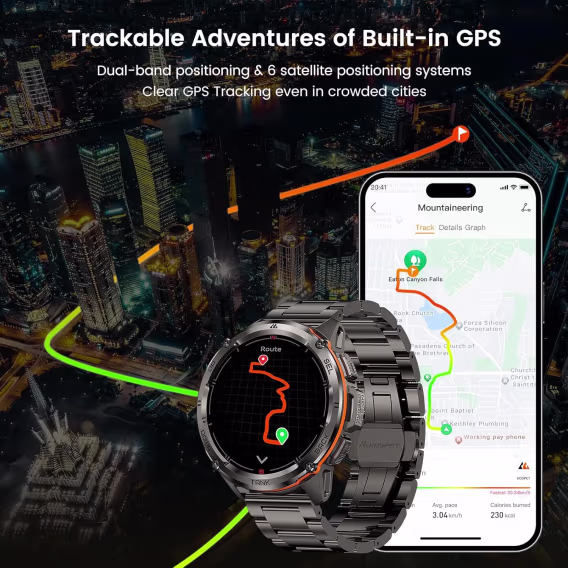 AMAZTIM GPS Gri Akıllı Saat 50M Su Geçirmez, 470mAh Ekstra Büyük Pil