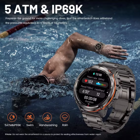 AMAZTIM GPS Gri Akıllı Saat 50M Su Geçirmez, 470mAh Ekstra Büyük Pil