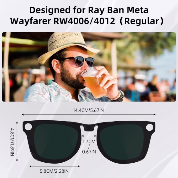 Hibloks 2 Adet Polarize Klips RayBan Meta Wayfarer Akıllı Gözlükler - Large