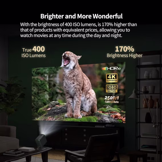WEMAX Projektör 400 ISO Lümen, 4K Destekli