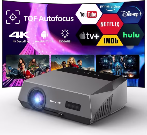 Pxodyda Akıllı LED 4K Projektör Gün Işığı HDR WiFi 6, 2300ANSI