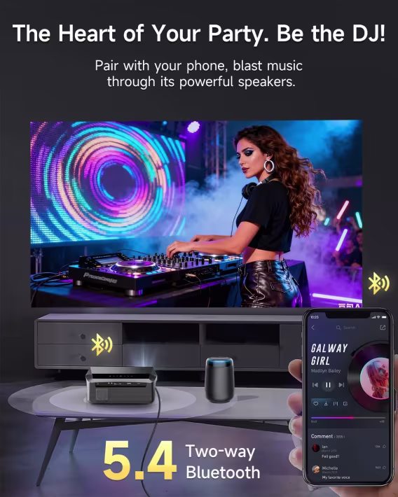 Pxodyda Akıllı LED 4K Projektör Gün Işığı HDR WiFi 6, 2300ANSI