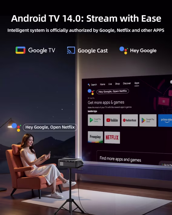 Pxodyda Akıllı LED 4K Projektör Gün Işığı HDR WiFi 6, 2300ANSI
