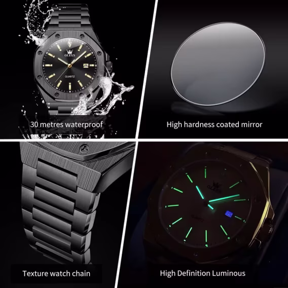 OLEVS Analog Paslanmaz Çelik Su Geçirmez Işıklı Erkek Kol Saati WDS-G3613G-HH