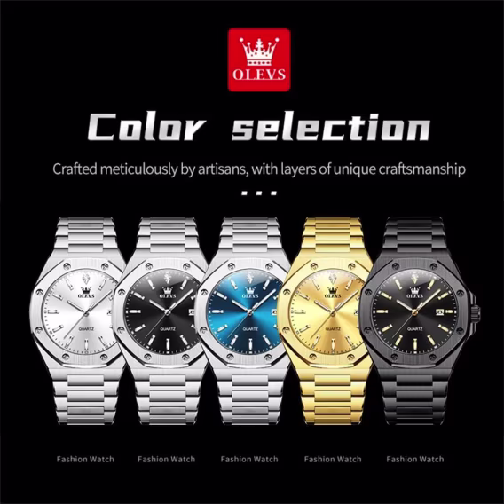 OLEVS Analog Paslanmaz Çelik Su Geçirmez Işıklı Erkek Kol Saati WDS-G3613G-BH