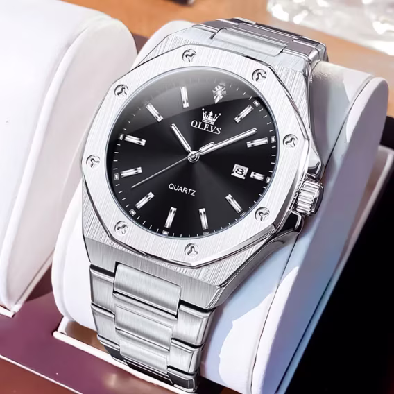 OLEVS Analog Paslanmaz Çelik Su Geçirmez Işıklı Erkek Kol Saati WDS-G3613G-BH