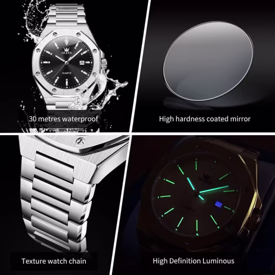 OLEVS Analog Paslanmaz Çelik Su Geçirmez Işıklı Erkek Kol Saati WDS-G3613G-BH