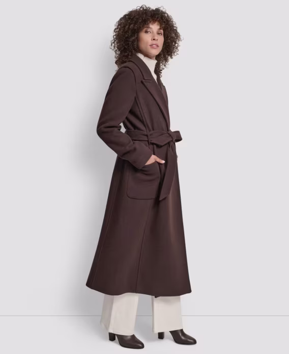 DKNY Kadın Çentik Yaka Kemerli Sarma Kaban