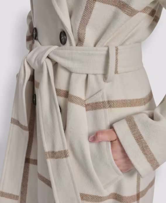 DKNY Kadın Kemerli Çentik Yaka Kaban