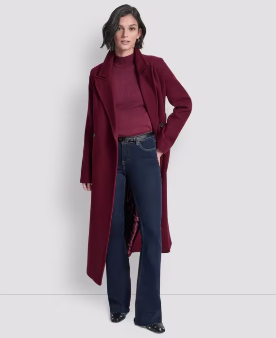 DKNY Kadın Çentik Yaka Kemerli Sarma Kaban