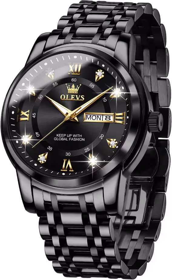 OLEVS Analog Kuvars Paslanmaz Çelik Su Geçirmez Erkek Kol Saati Siyah HZG5513G-HH