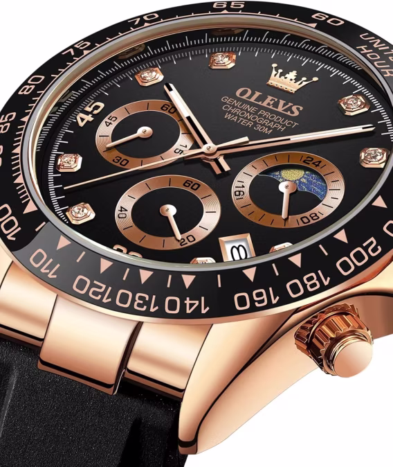 OLEVS Analog Kuvars Su Geçirmez Kronograf Erkek Kol Saati Pembe/Siyah OLS-2875J-MH
