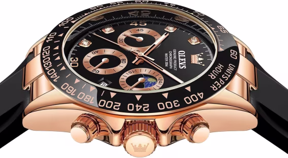 OLEVS Analog Kuvars Su Geçirmez Kronograf Erkek Kol Saati Pembe/Siyah OLS-2875J-MH