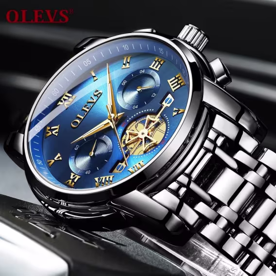 OLEVS Analog Kuvars Paslanmaz Çelik Erkek Kol Saati Siyah/Mavi BYUSSG2859GH-HL