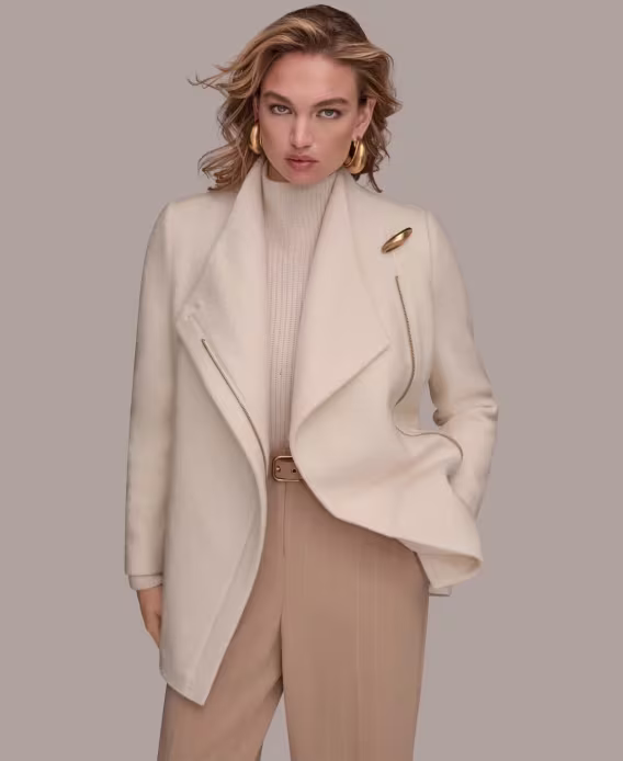 Donna Karan New York Kadın Kanat Yaka Kemerli Mont