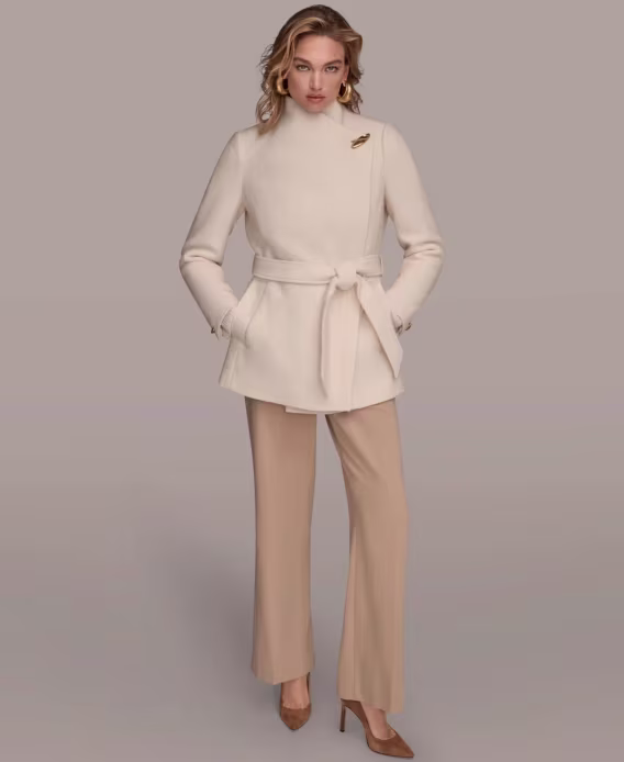 Donna Karan New York Kadın Kanat Yaka Kemerli Mont