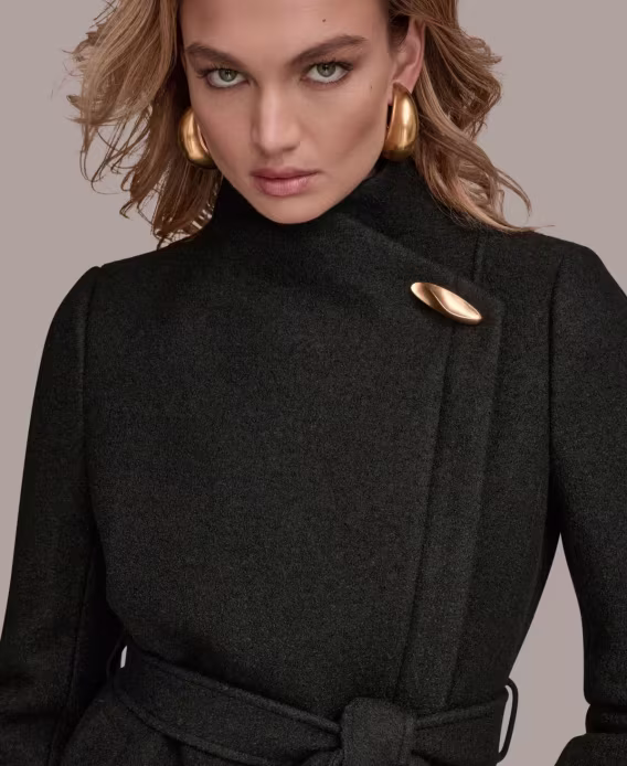 Donna Karan New York Kadın Kanat Yaka Kemerli Mont