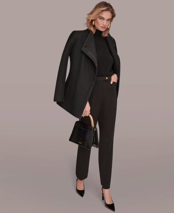 Donna Karan New York Kadın Kanat Yaka Kemerli Mont