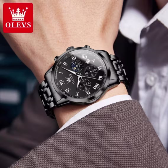 OLEVS Işıklı Kronograf Erkek Kol Saati Siyah/Siyah G5529G