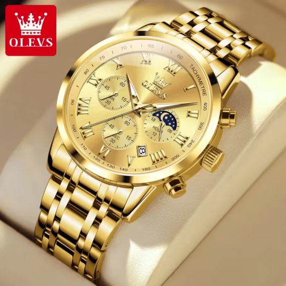 OLEVS Işıklı Kronograf Erkek Kol Saati Gold G5529G