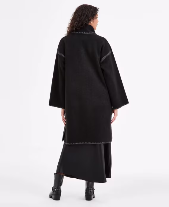 BCBGMAXAZRIA Kadın Düğmeli Ön Kenar Dikişli Atkı Kaban