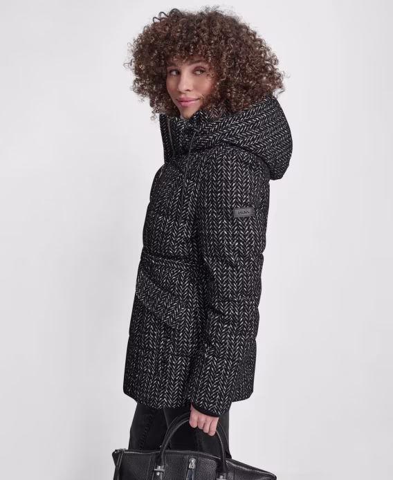 DKNY Kadın Kemerli Kapüşonlu Şişme Mont