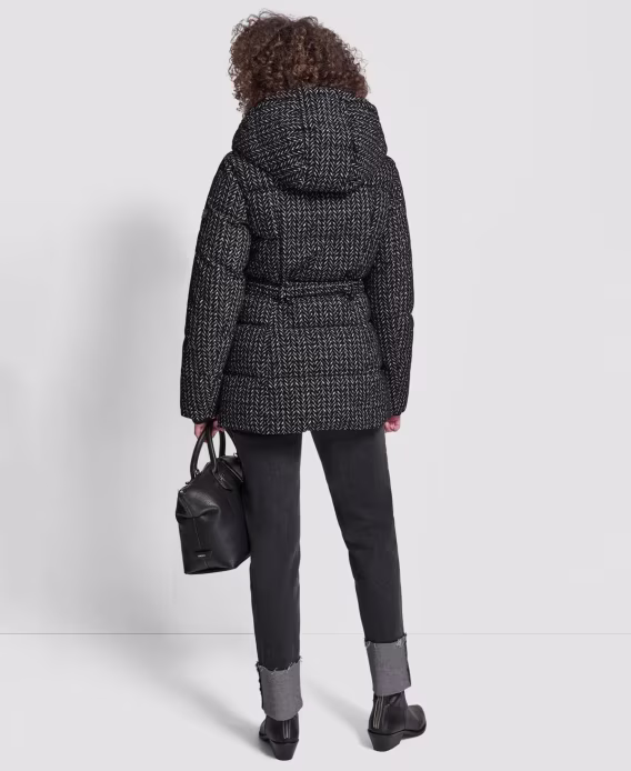 DKNY Kadın Kemerli Kapüşonlu Şişme Mont