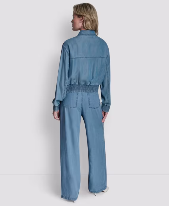 DKNY Kadın Chambray Fermuarlı Önü Bomber Ceket