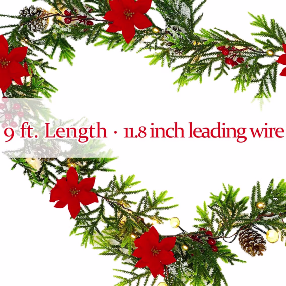 Lulu Home 9FT Aydınlatmalı 30 LED'li Cam Boncuklu Noel Çelengi