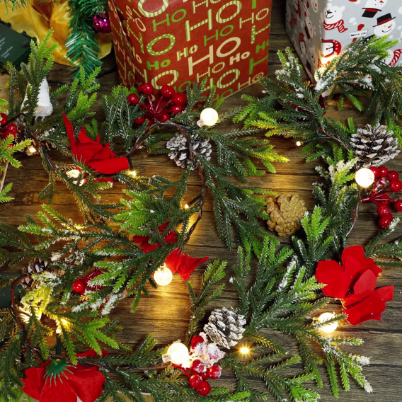 Lulu Home 9FT Aydınlatmalı 30 LED'li Cam Boncuklu Noel Çelengi