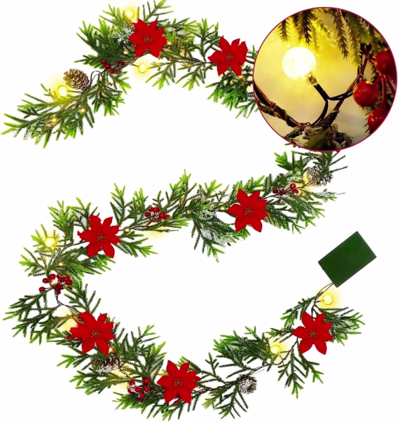 Lulu Home 9FT Aydınlatmalı 30 LED'li Cam Boncuklu Noel Çelengi