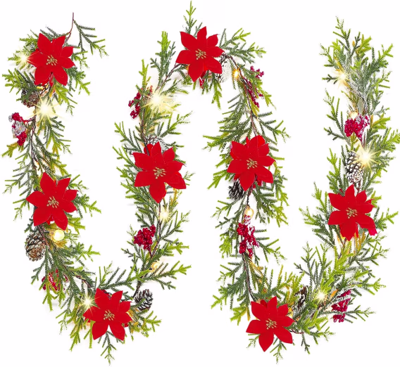 Lulu Home 9FT Aydınlatmalı 30 LED'li Cam Boncuklu Noel Çelengi